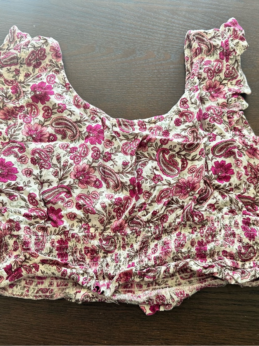 Patrons of Peace Cream Crop Top with Pink Floral Print